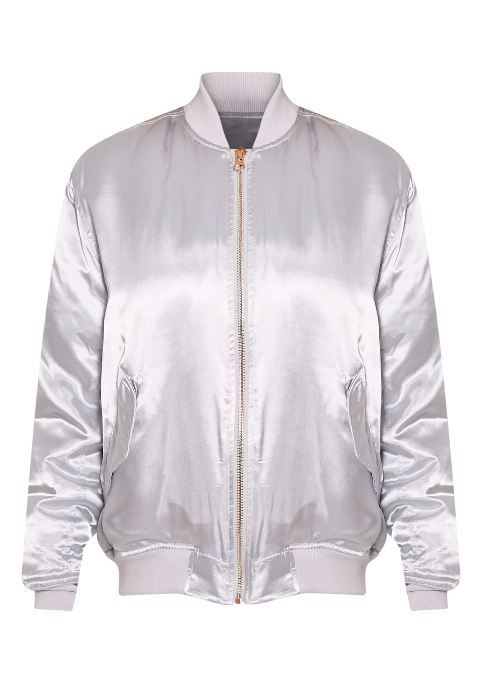 Cruz Light Grey Satin Oversized Bomber Jacket PrettyLittleThing USA
