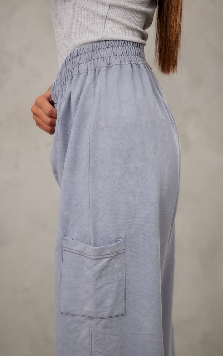 Steel Blue Tonal Stitch Placket Detail Acid Wash Straight Leg Joggers image 4