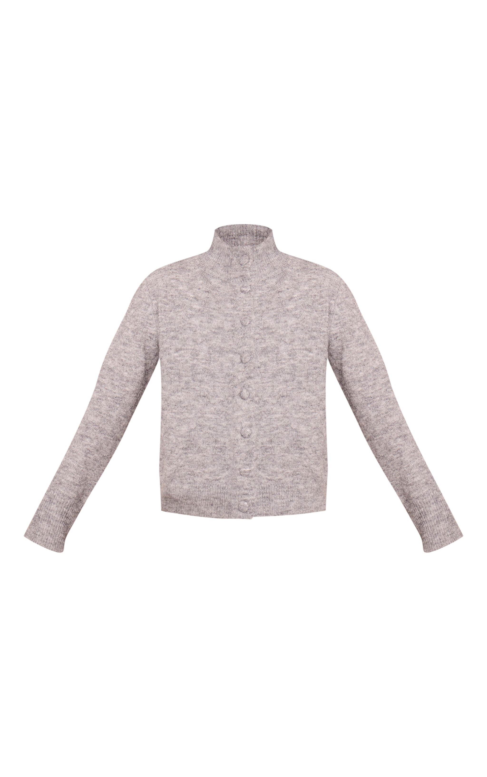 Grey Funnel Neck Button Down Knitted Cardigan image 5