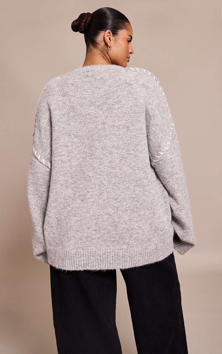 Plus Grey Blanket Stitch Knit Jumper image 2