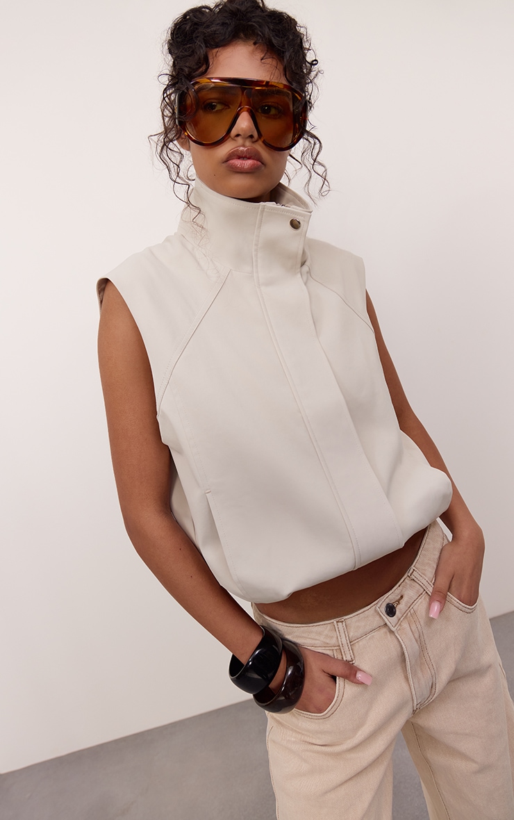 White Funnel Neck Drawstring Gilet