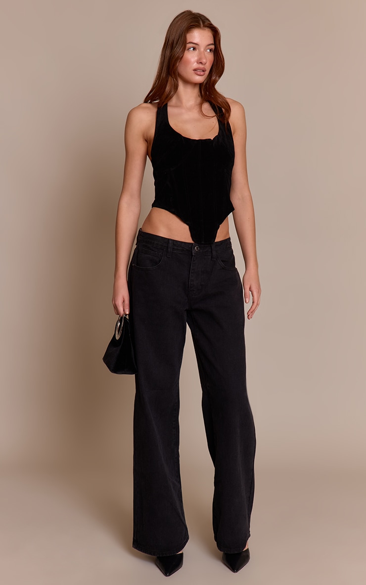 Black Faux Suede Stitching Detail Halterneck Corset  image 3