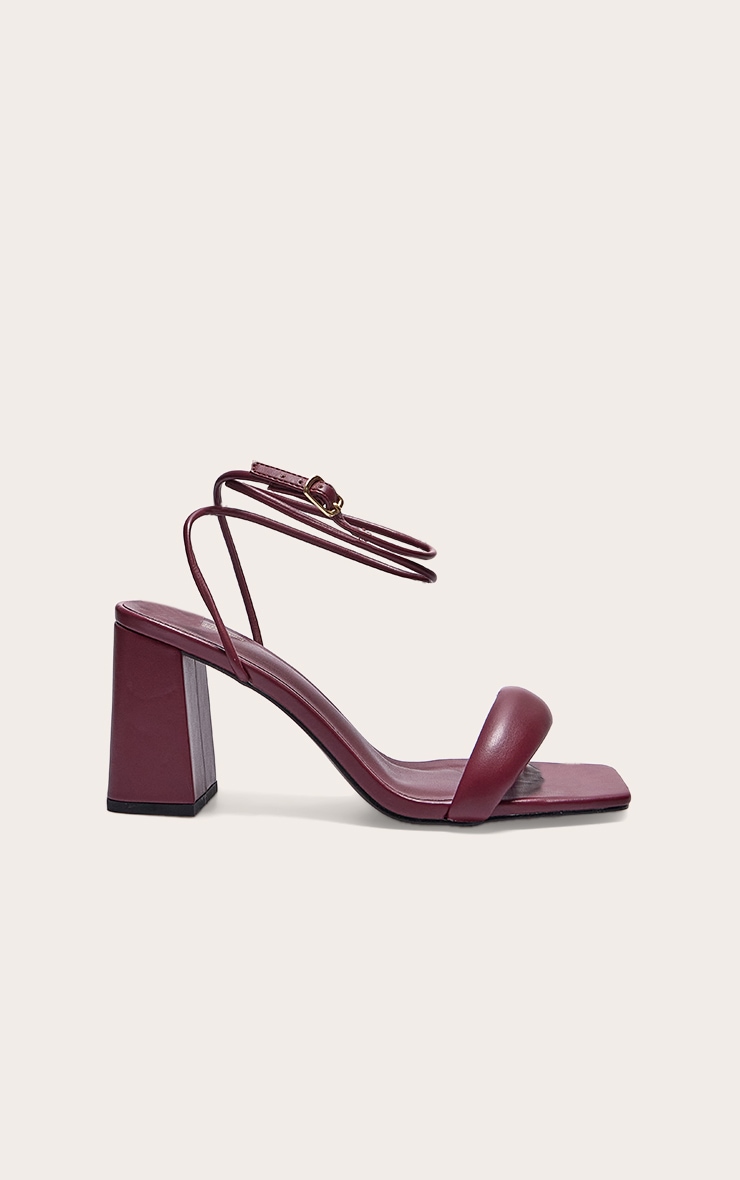 Burgundy PU Wide Fit Square Toe Padded Block Heeled Sandals