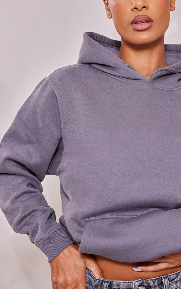 Charcoal Sweat Oversized Hoodie Tops PrettyLittleThing