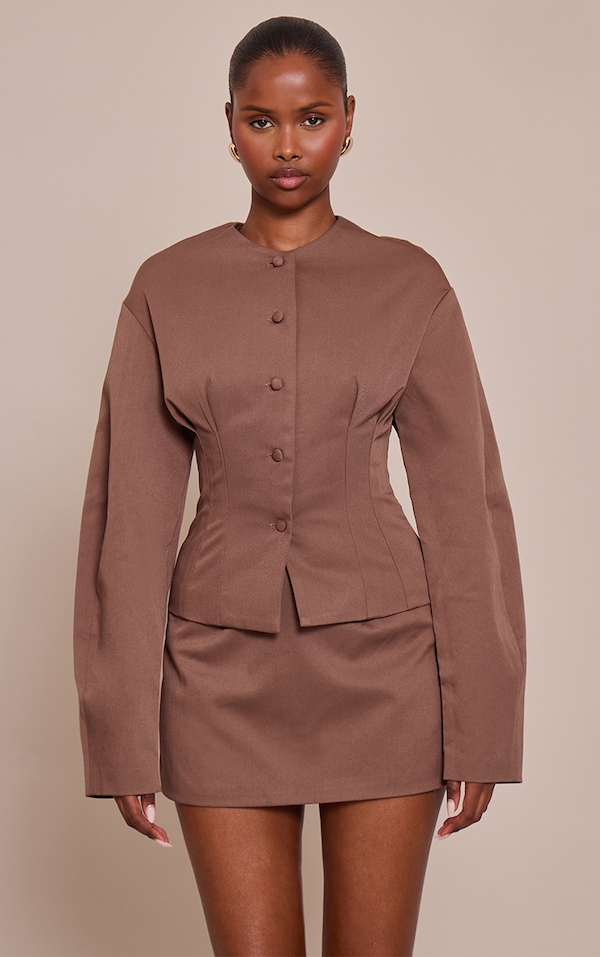Chocolate Woven Balloon Sleeve Skort Romper