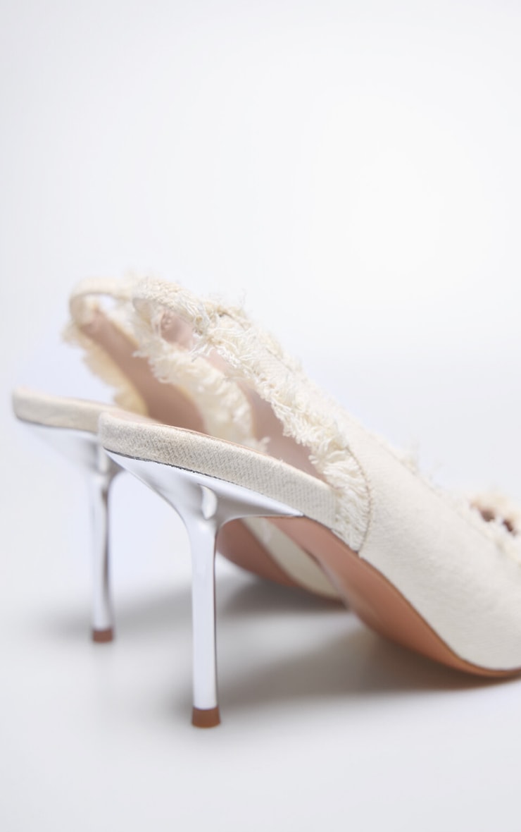 Denim Toe Cap Wide Fit Sling Back High Stiletto Court Heels image 4