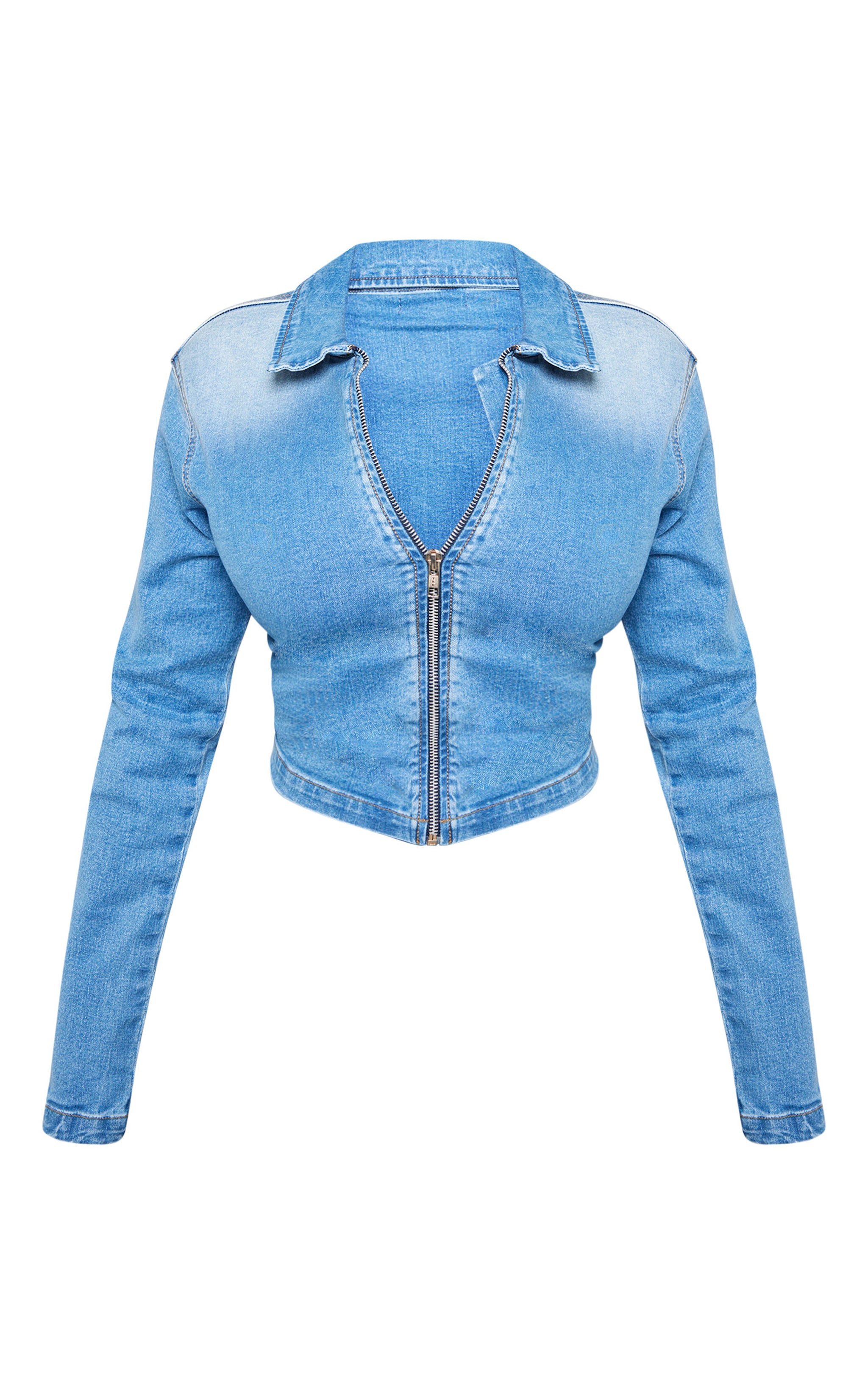 Shape Light Blue Denim Cropped Zip Through Jacket image 5