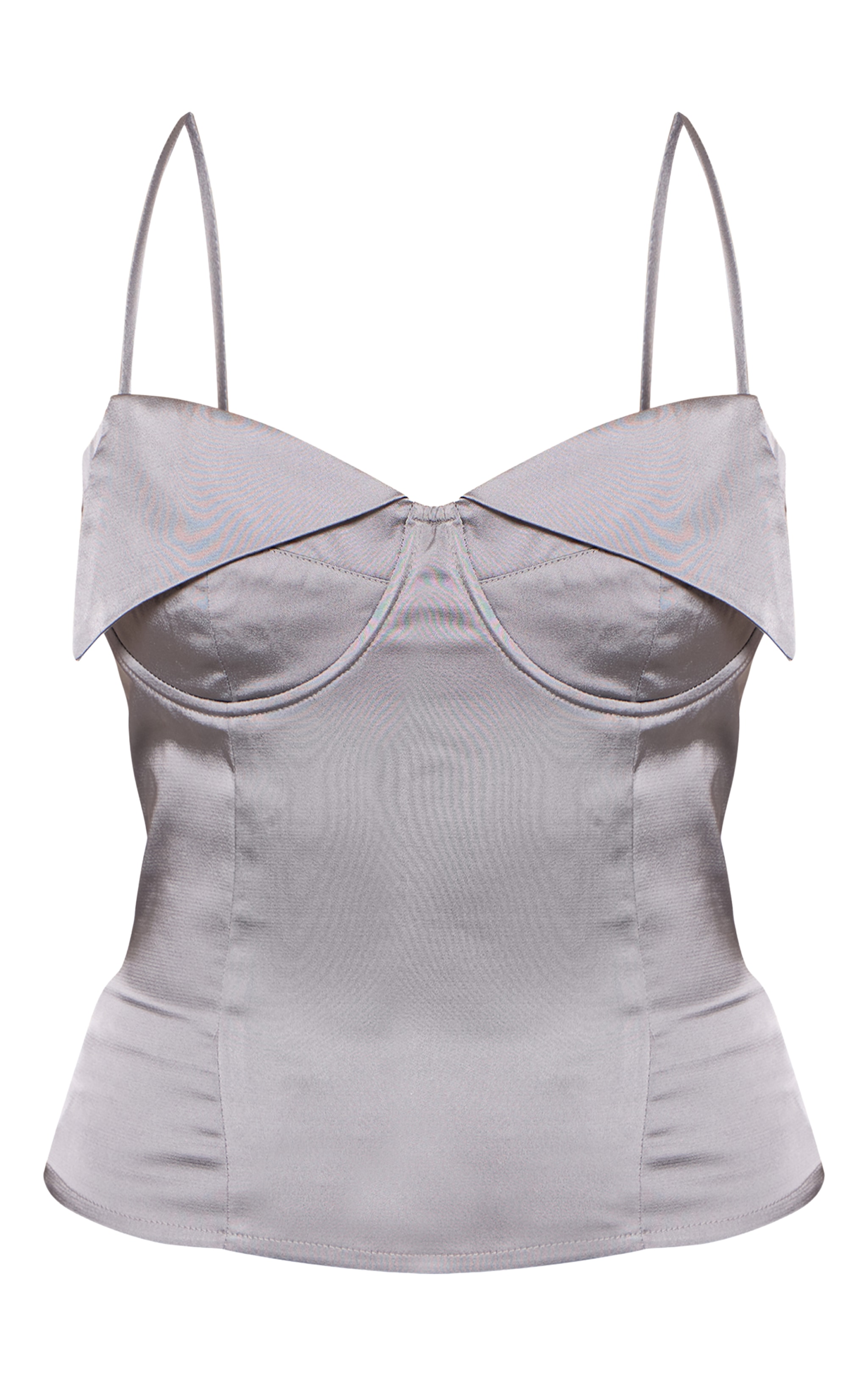 Charcoal Satin Fold Over Detail Strappy Long Top image 5