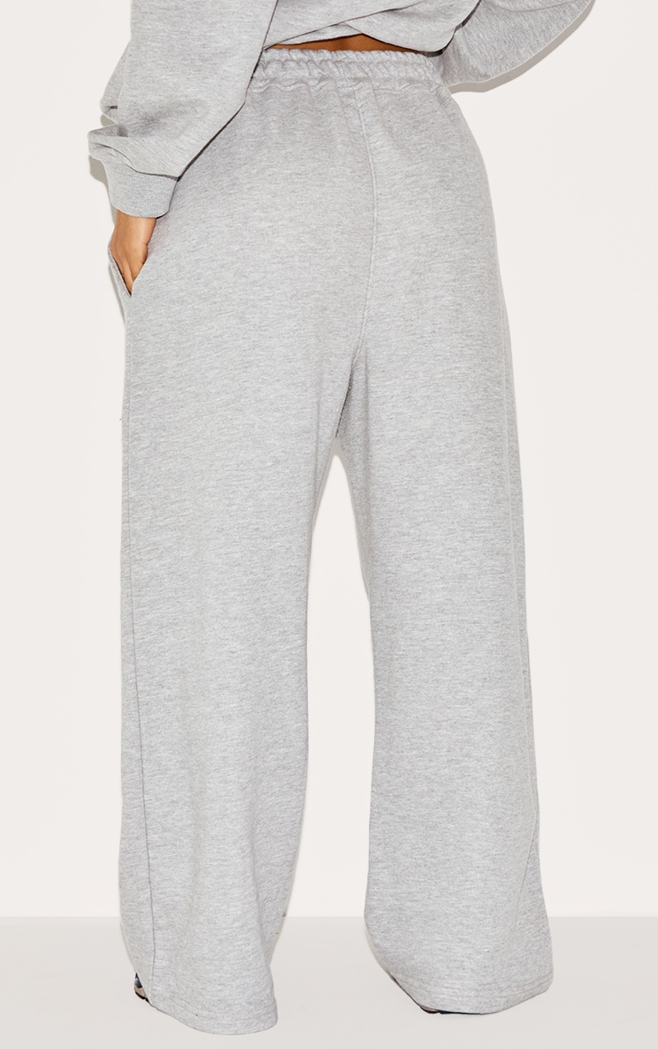 Petite Grey Marl Embossed Bow Detail Wide Leg Sweatpants image 3