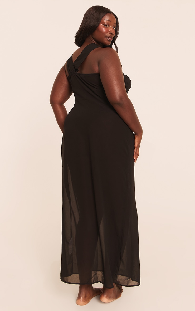 Plus Black Ruched Chiffon Maxi Beach Dress image 2