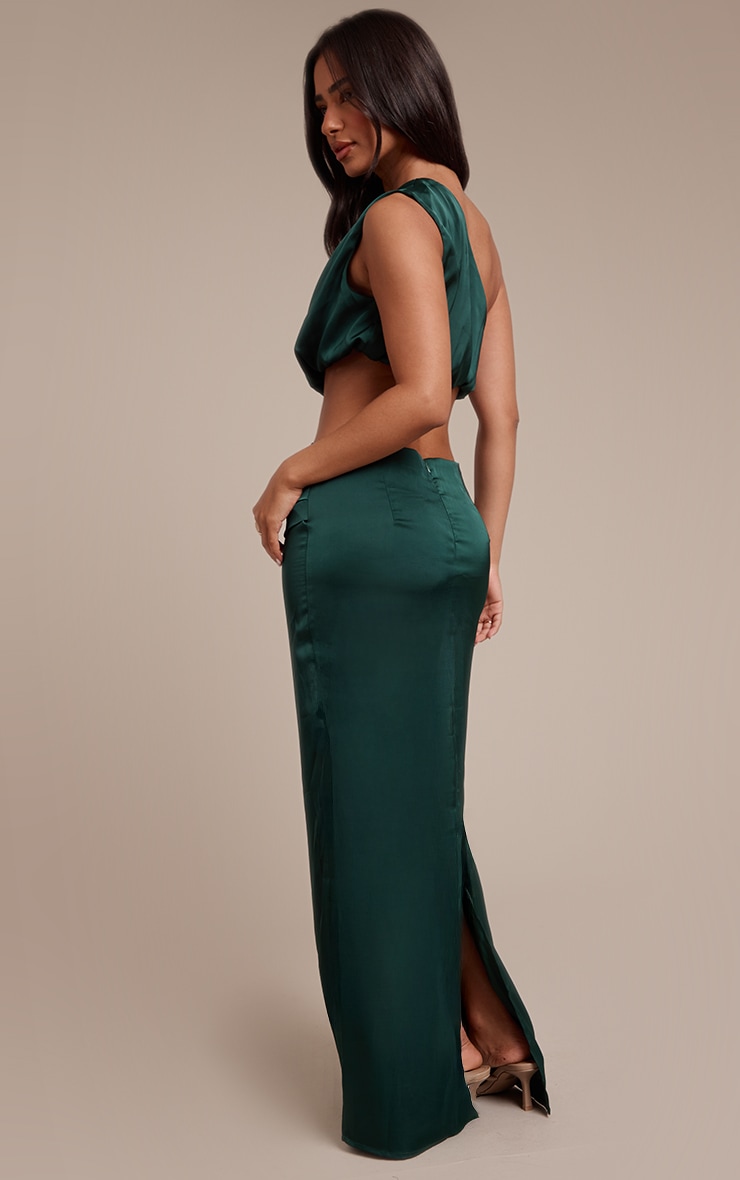 Petite Dark Olive Satin Drape Maxi Skirt image 3