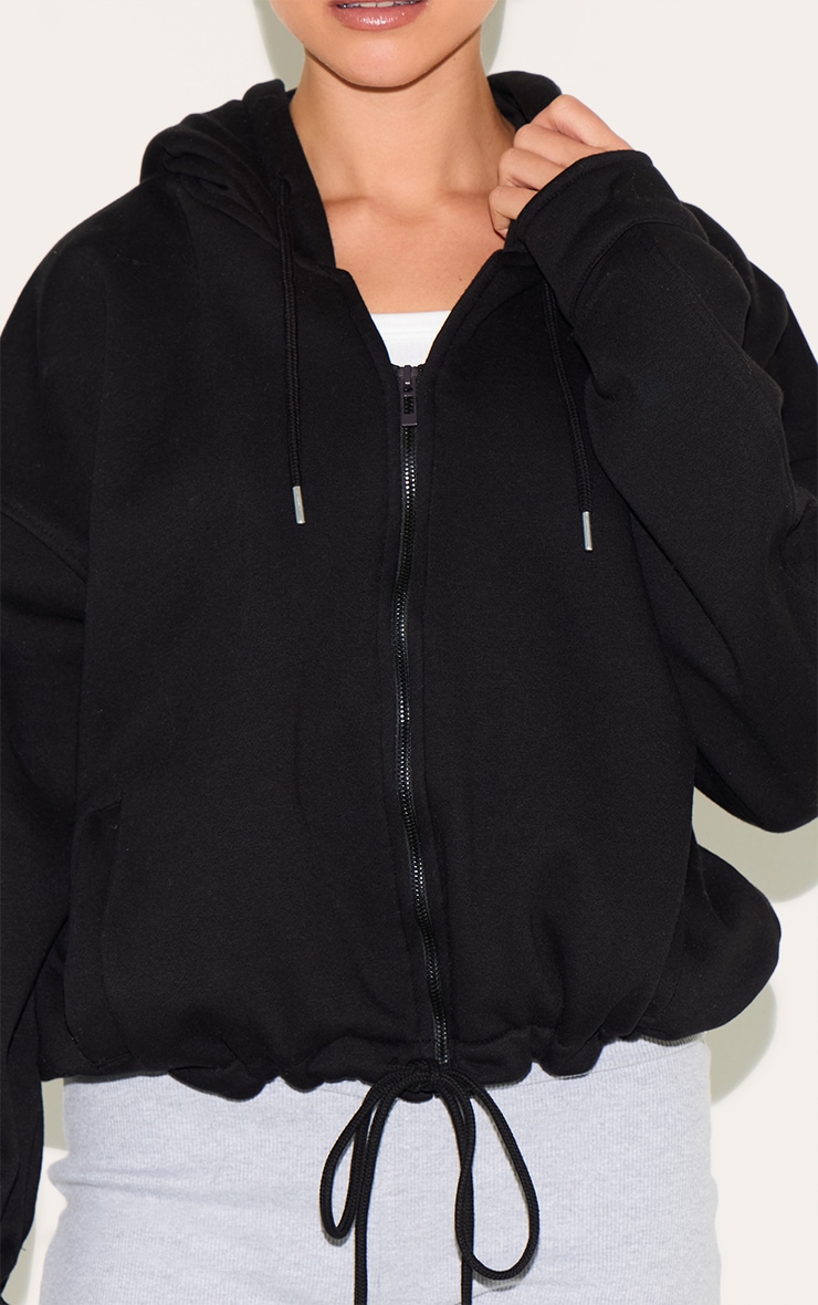 Black Oversized Zip Up Toggle Waist Hoodie image 4