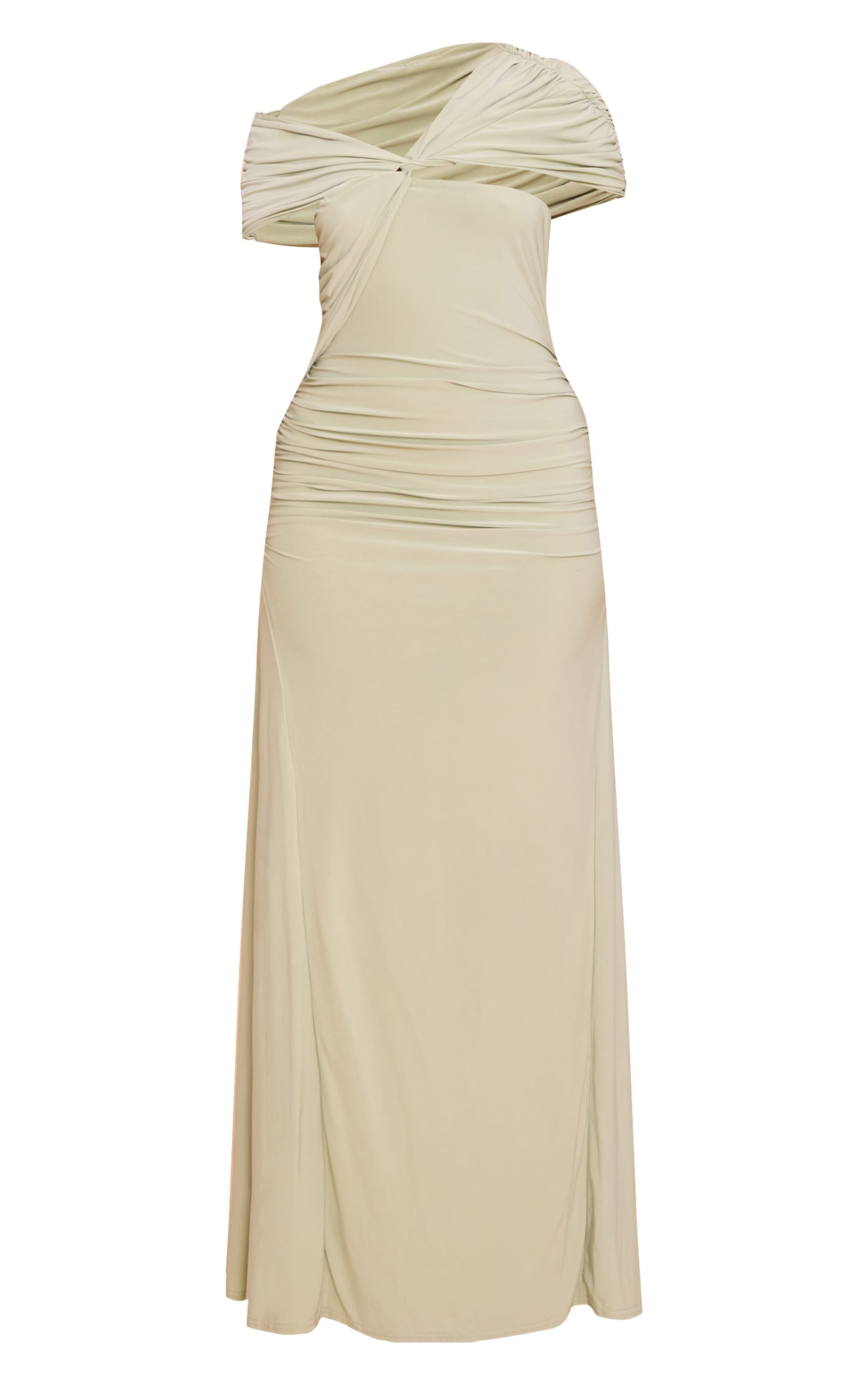 Sage Double Layer Slinky Asymmetric Ruched Maxi Dress image 5