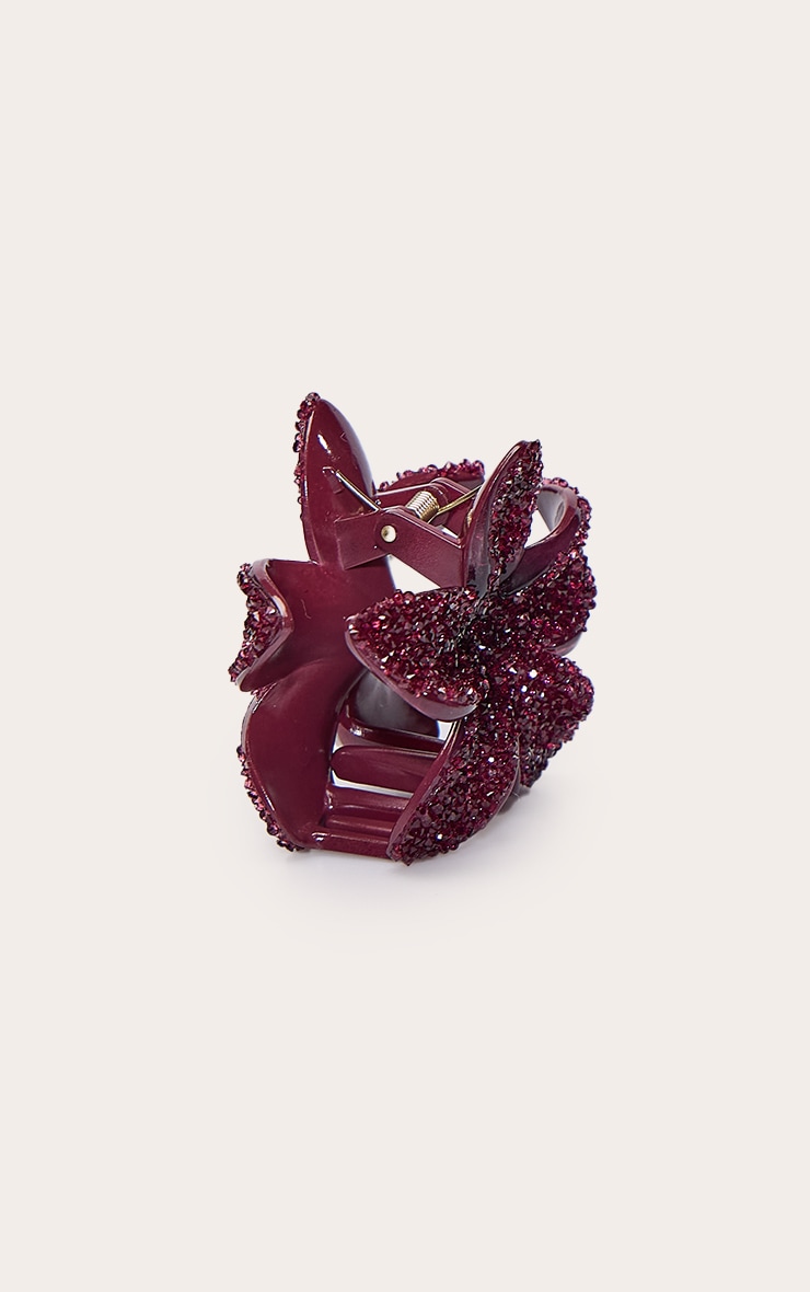 Burgundy Crystal Lily Flower Hair Clip image 3