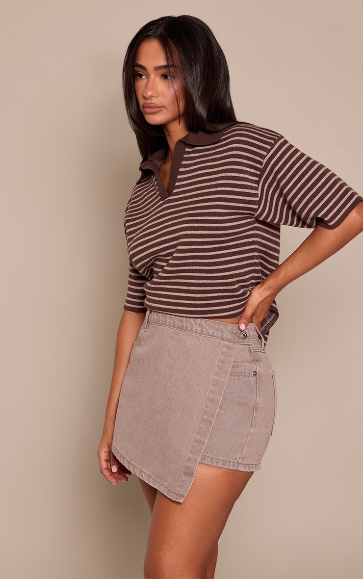 Petite Mushroom Wrap Front Denim Mini Skort image 2