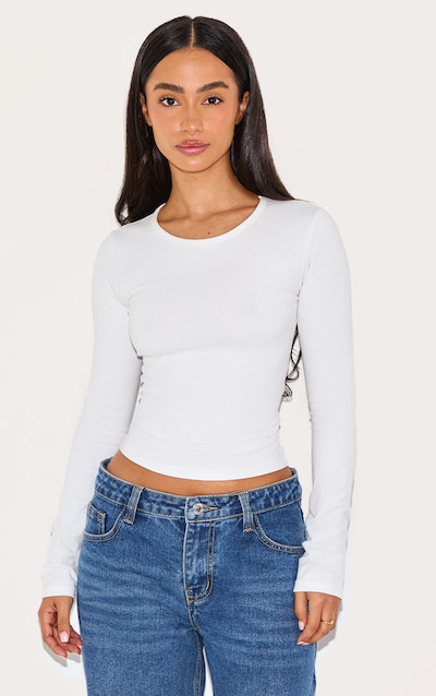 Petite White Premium Cotton Long Sleeve Fitted T-shirt