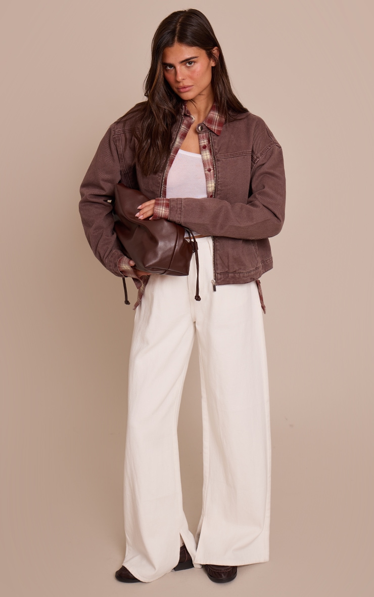 Chocolate Plum Boxy Denim Racer Jacket image 3