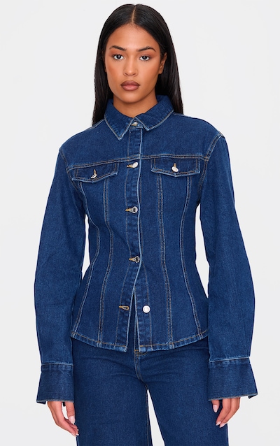 Tall Dark Indigo Long Sleeve Fitted Denim Shirt