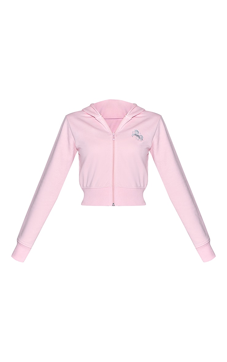Pink PLT Unicorn Embroidered Crop Zip Hoodie image 5