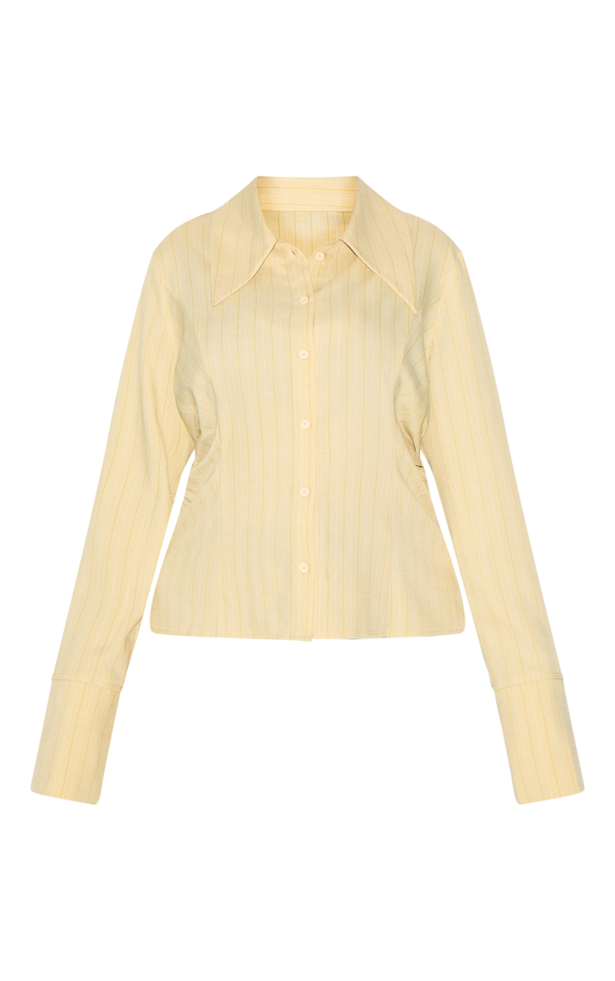 Plus Yellow Pinstripe Oversized Collar Fitted Shirt image 5