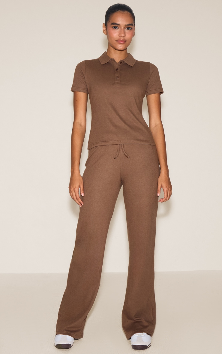 Mocha Super Soft Short Sleeve V Neck Button Up Top image 3