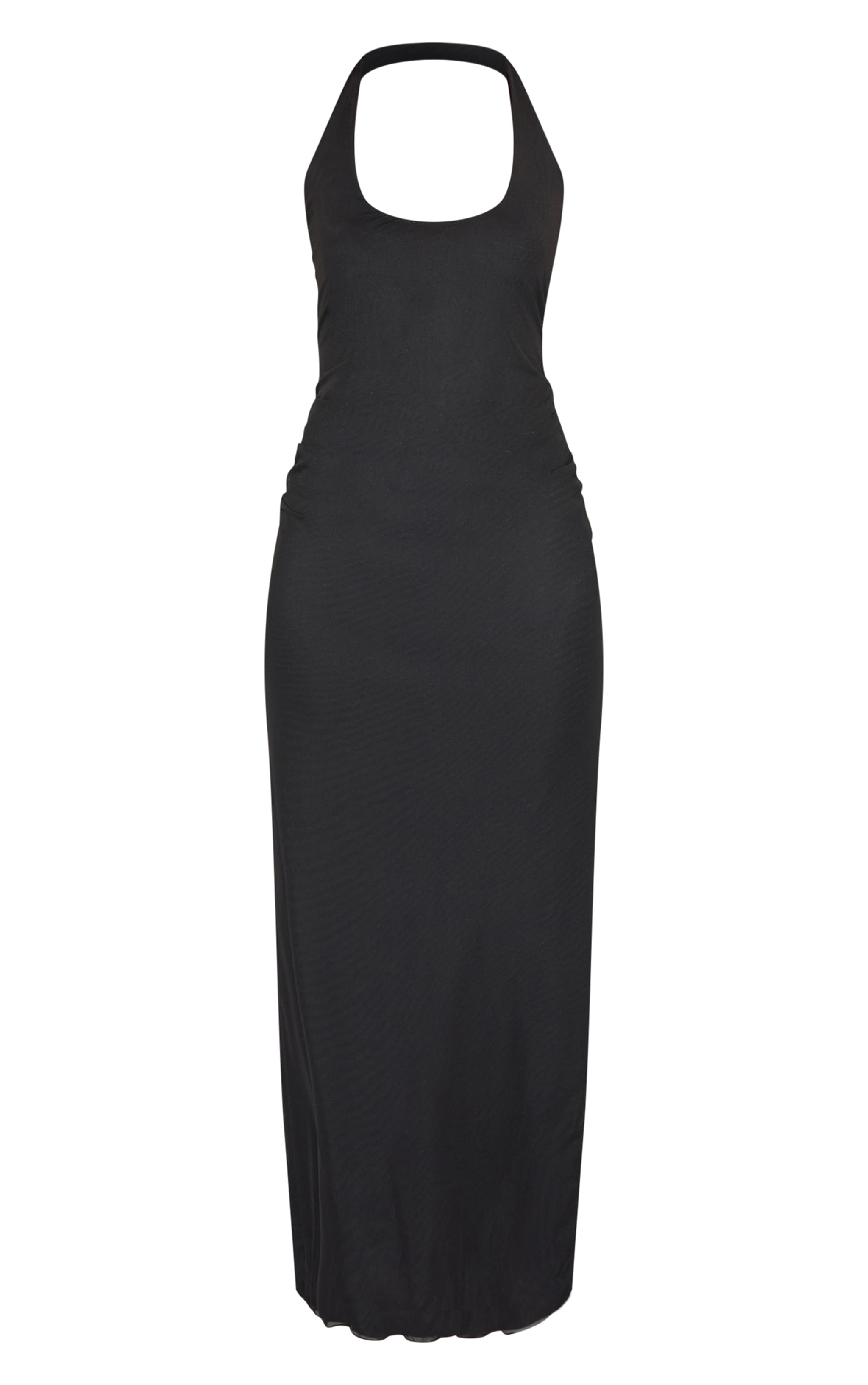 Black Mesh Lined Scoop Halter Neck Maxi Dress image 5