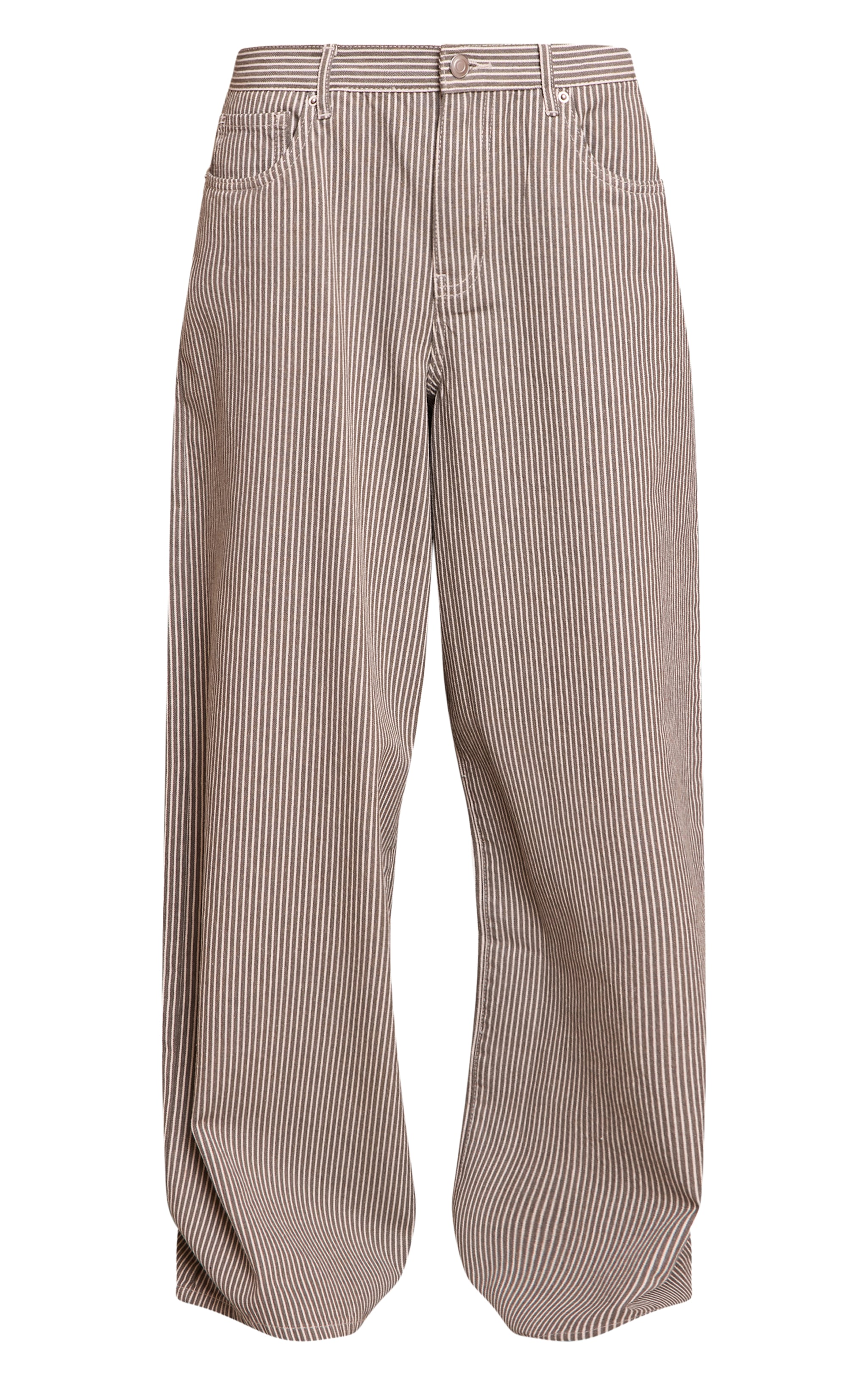Khaki Pinstripe High Waist Denim Jeans image 5