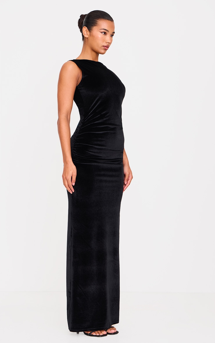 Black Velvet Boat Neck Maxi Dress image 3