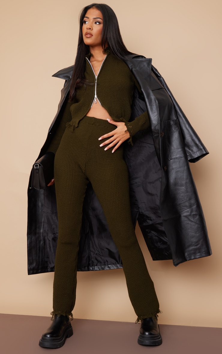 Tall Khaki Knitted Distressed Cardigan image 3