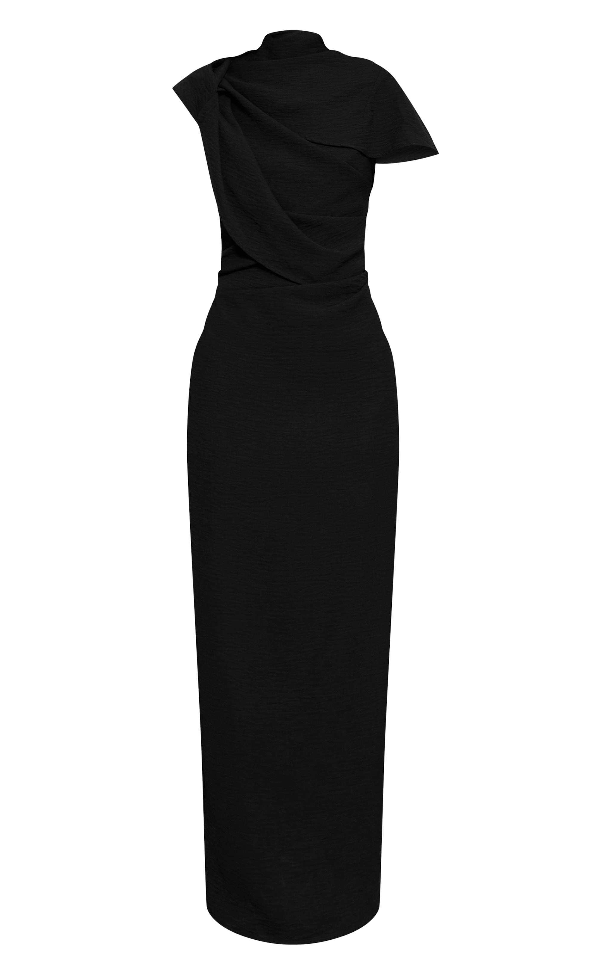 Black Textured High Neck Pleated Maxi Dress image 5