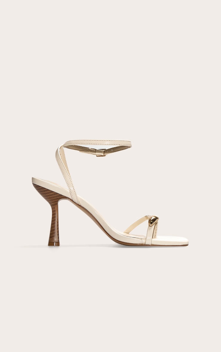 Cream Pu Square Toe Gold Trim Mid Stiletto Heeled Sandals image 5