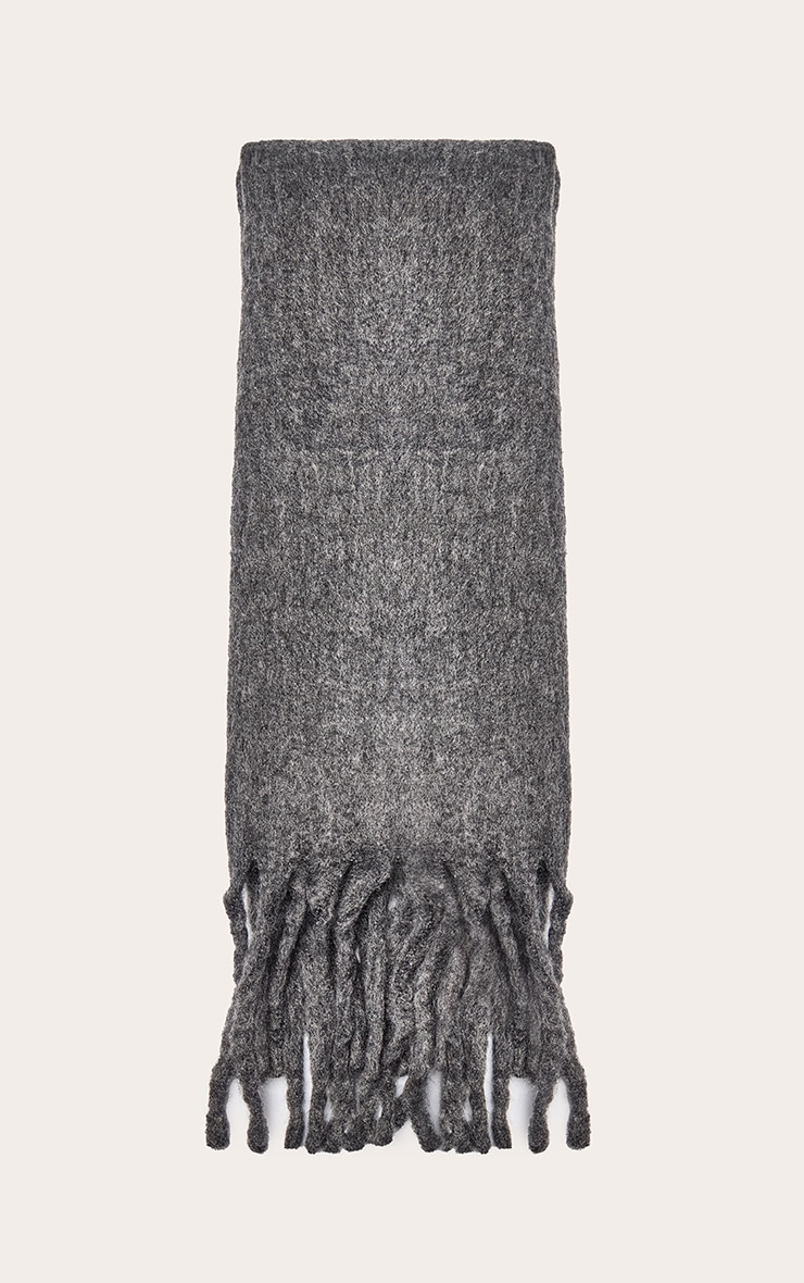 Smokey Grey Brushed Knit Tassel Scarf image 2