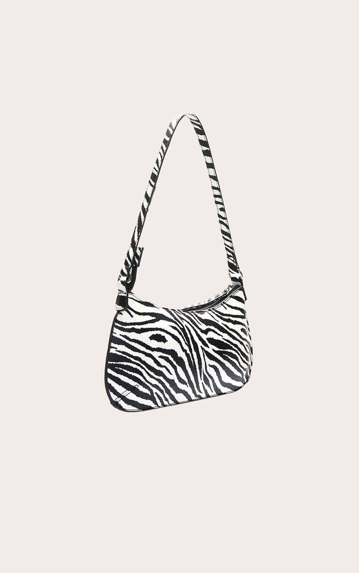 Monochrome Zebra Print Pu Baguette Shoulder Bag image 3