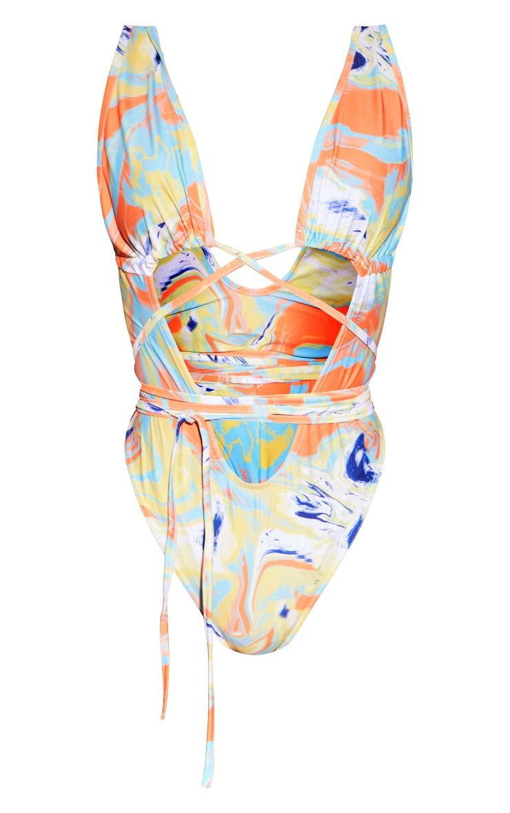 Orange Swirl Print Wrap Around Swimsuit image 5