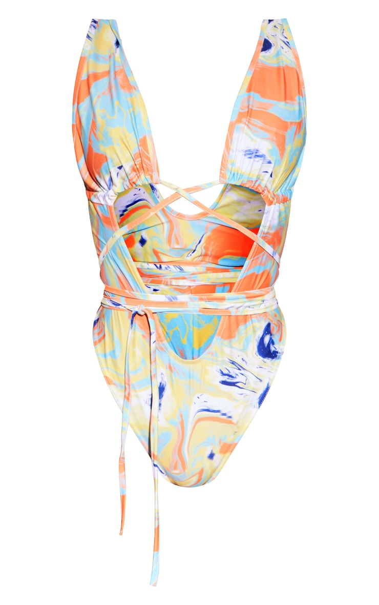 Orange Swirl Print Wrap Around Swimsuit image 5