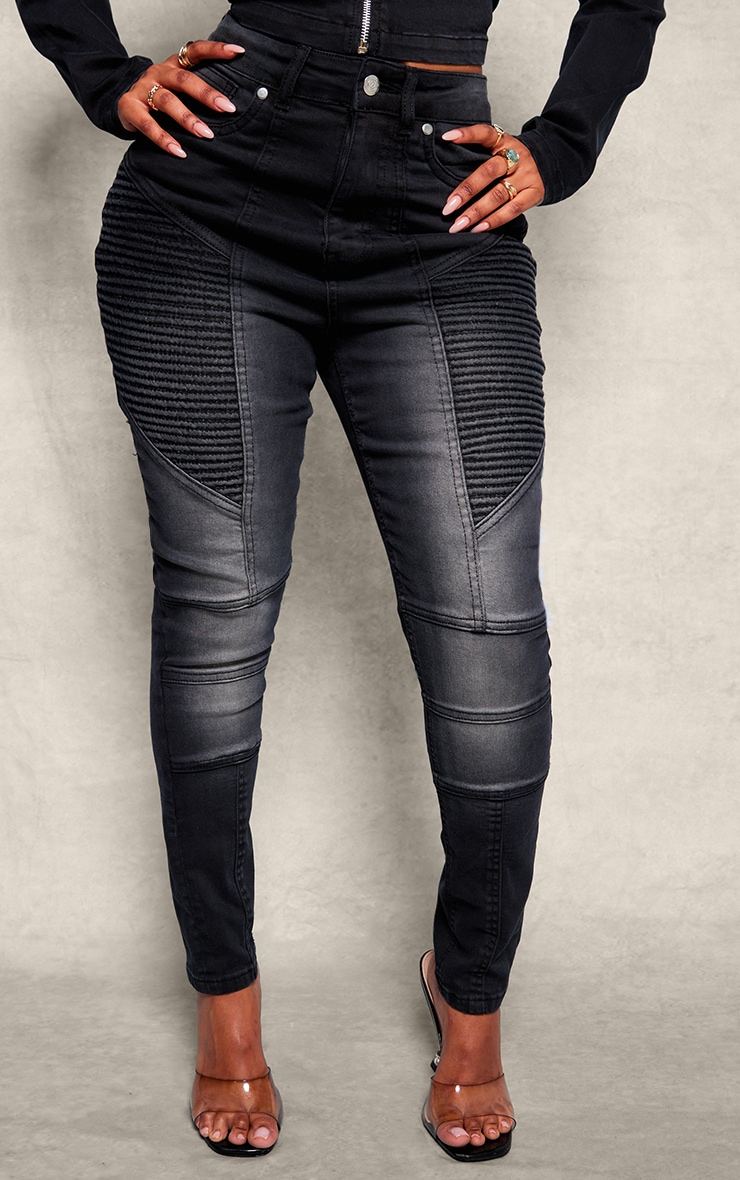 Shape Black Stretch Denim Seam Biker Skinny Jeans image 2