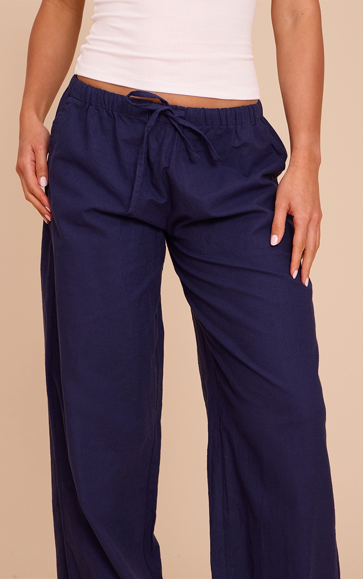 Tall Navy Linen Drawstring Waist Pants image 4