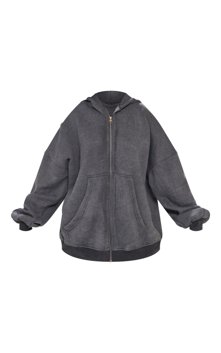 Charcoal Washed Oversized Zip Up Hoodie image 5