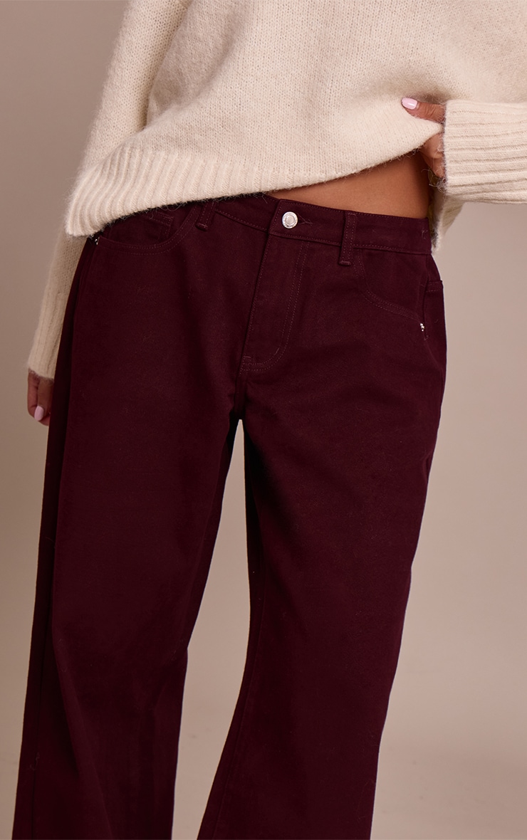 Burgundy Low Rise Wide Leg Jeans image 4
