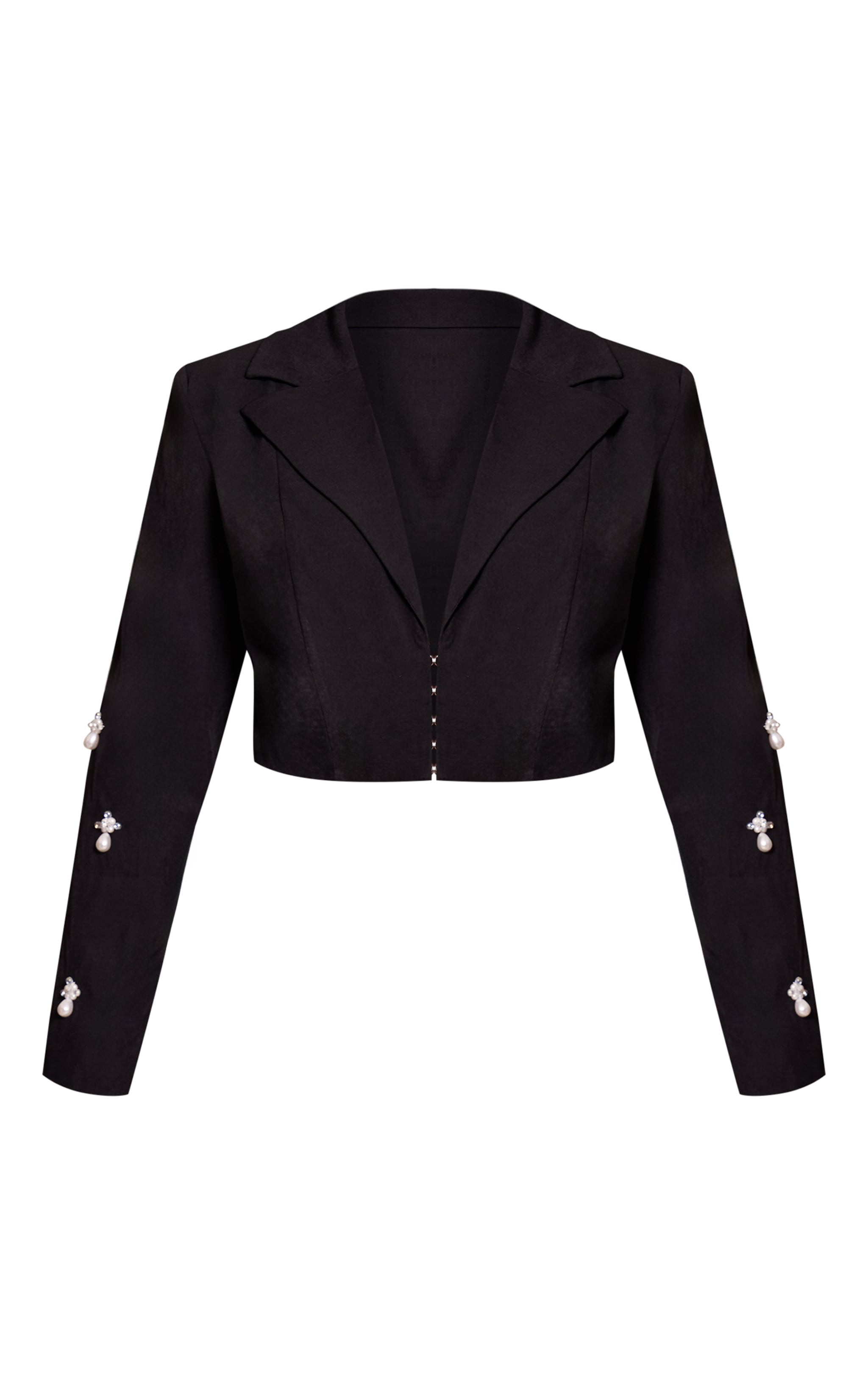 Plus Black Woven Embellished Cropped Blazer  image 5