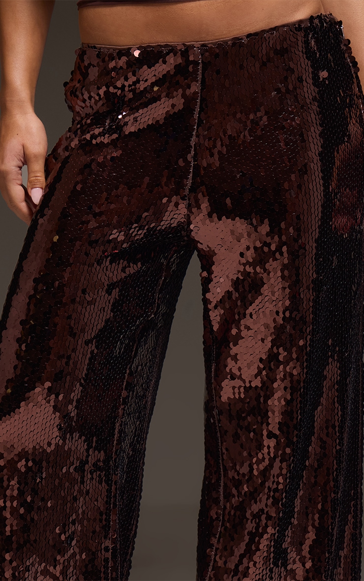 Pantalon fluide large chocolat à sequins image 4