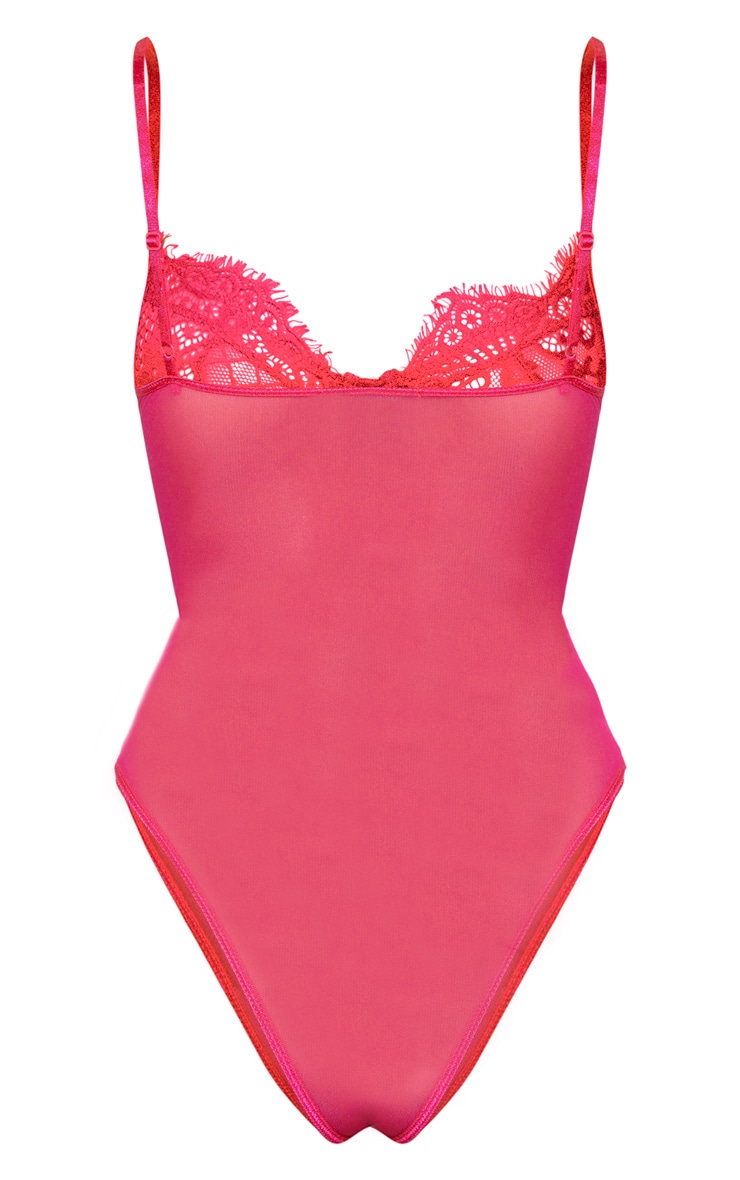 Hot pink floral lace mesh body in bag photos
