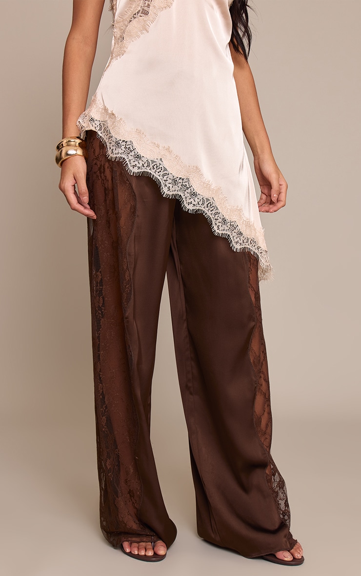 Chocolate Satin Lace Drawstring Pants image 2