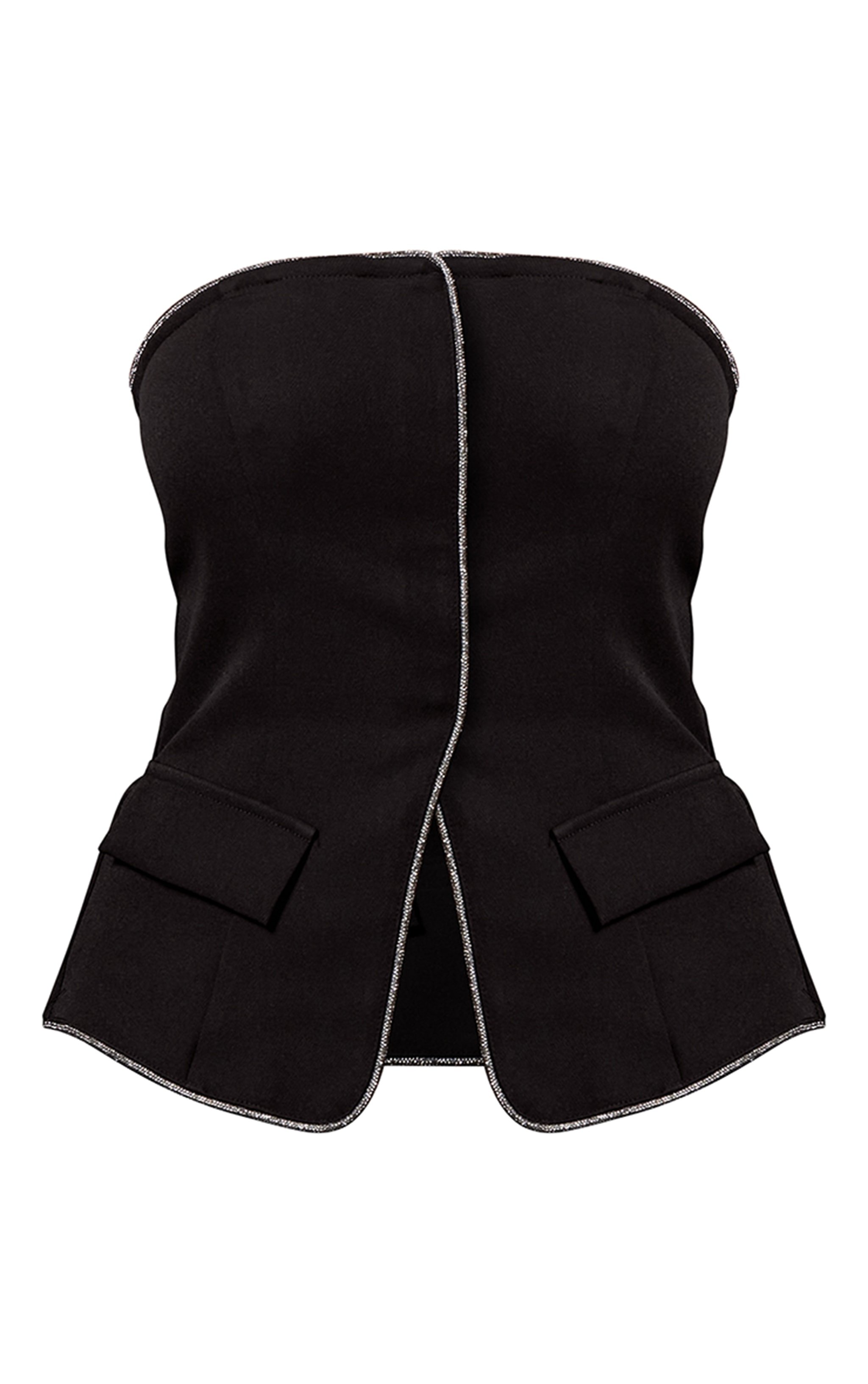 Black Woven Tailored Diamante Trim Bandeau Top image 5
