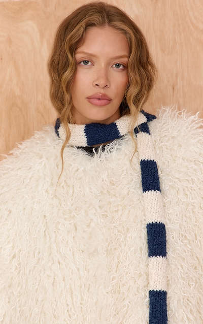 Navy Striped Cream Skinny Knit Scarf