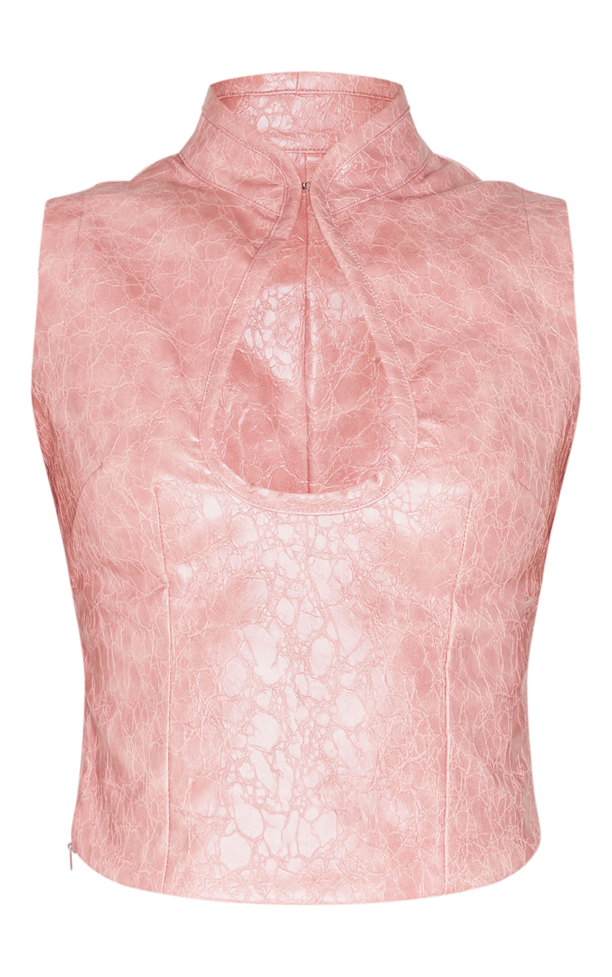 Top long en PU texturé rose cendré à découpe goute d'eau image 5