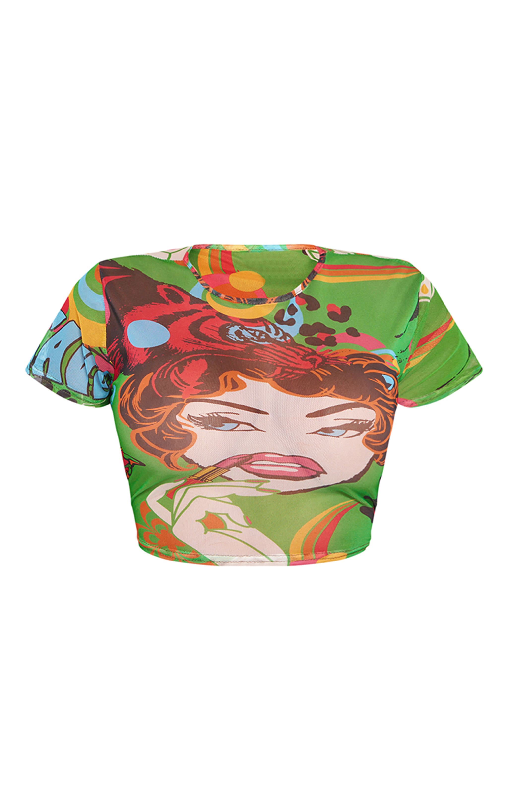 Shape Green Printed Mesh Longline T-shirt image 5