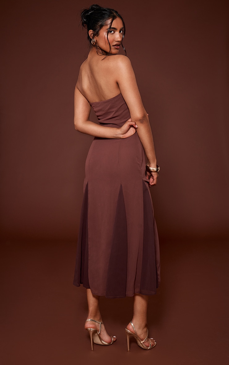 Robe bustier mi-longue chocolat à godet image 2