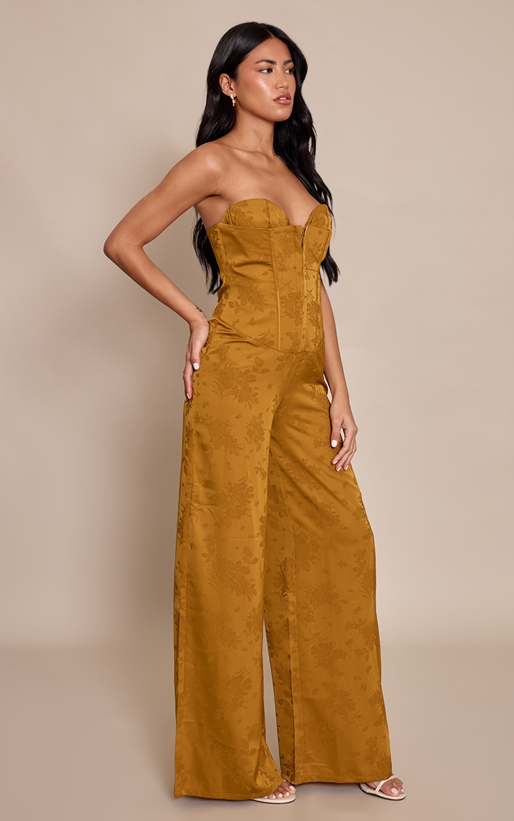 Chartreuse Satin Jacquard Bandeau Straight Leg Jumpsuit image 3