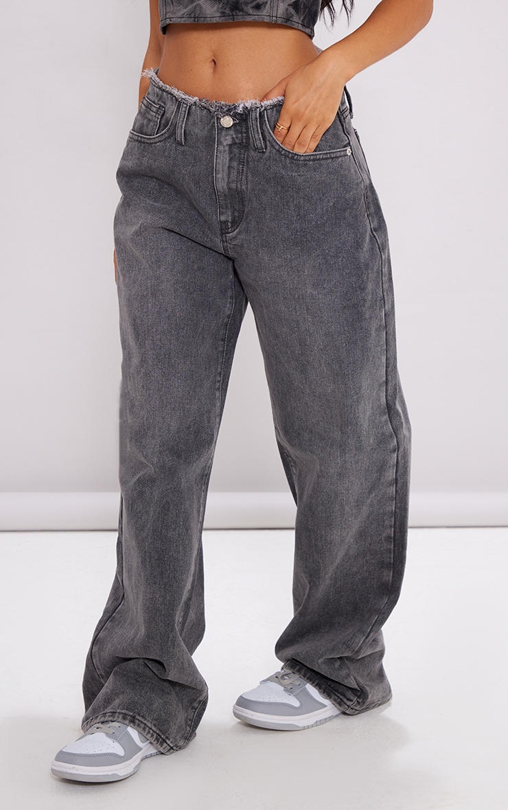 Petite Jean droit gris délavé à taille basse effilochée image 2